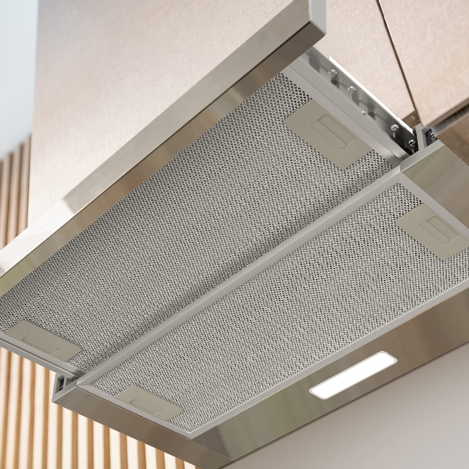 CIARRA Teleskopowy okap kuchenny 60 cm CBCS6906D 370 m³/h wbudowany okap kuchenny 600 mm ze światłem LED, 2 prędkości, zintegrowany wentylator kuchenny