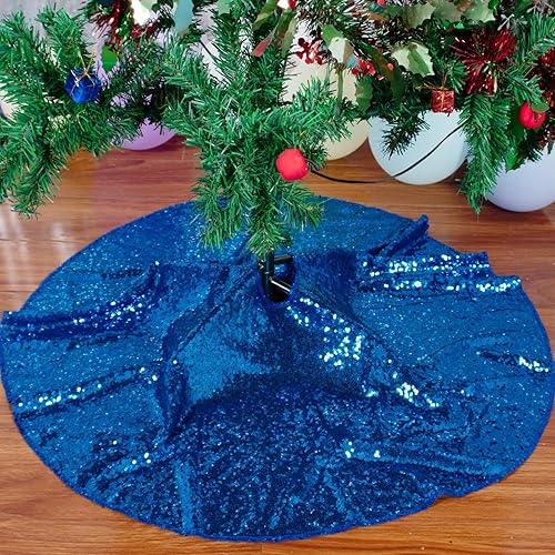 Miniatura 2 de AMZLOKAE Falda de árbol de Navidad de 36 pulgadas, falda de árbol de Navidad azul real con purpurina, falda de árbol de Navidad de 36 pulgadas,