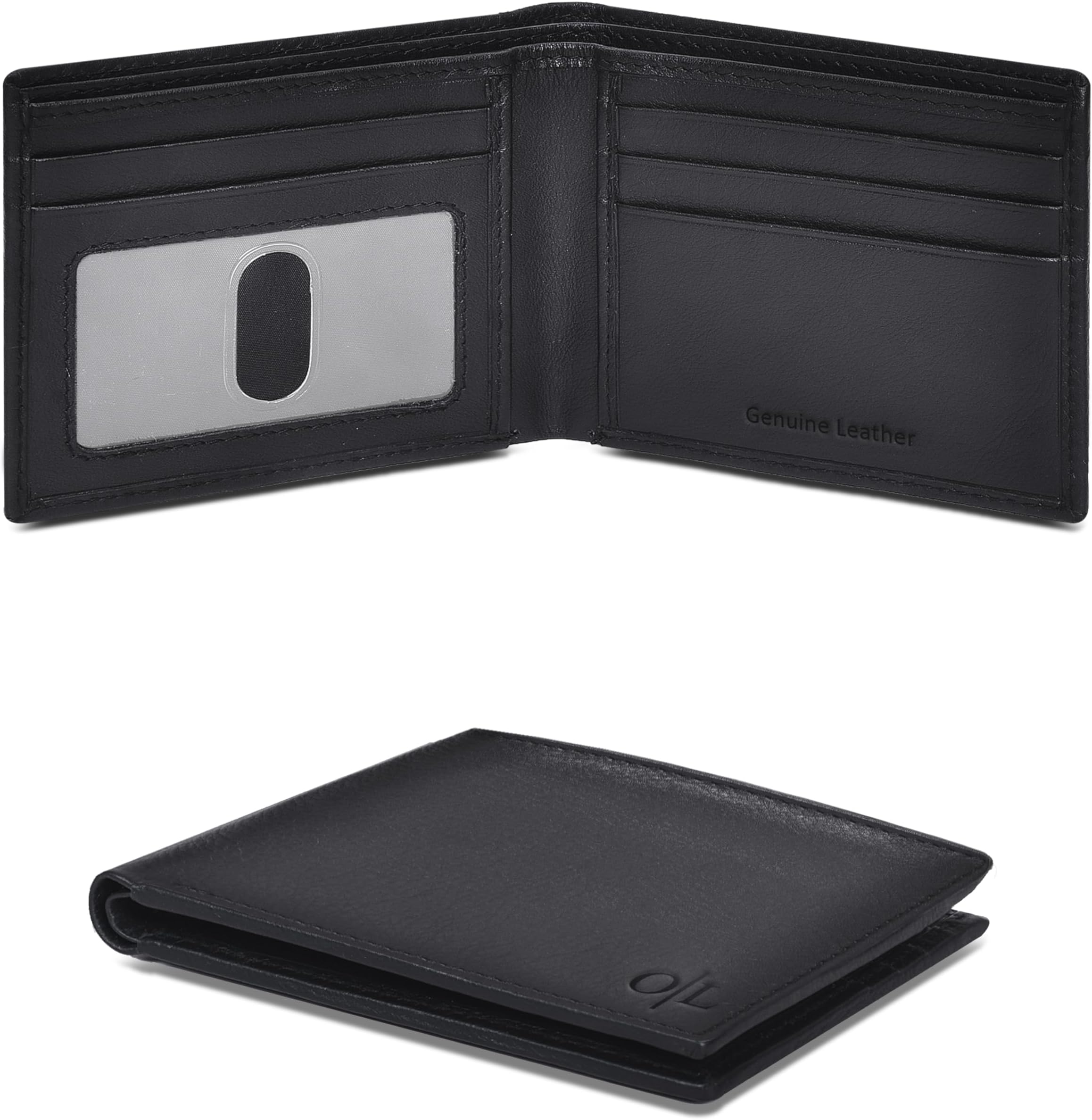 Slim Leather Wallet for Men - RFID Blocking Slim Minimalist Front Pocket - Thin & Stylish with ID Window, Gift For Men(Black)