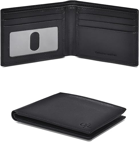 Cartera de cuero hecha a mano real para hombre, hecha a mano, bloqueo RFID, billetera plegable de capacidad extra, Negro -, Bifold