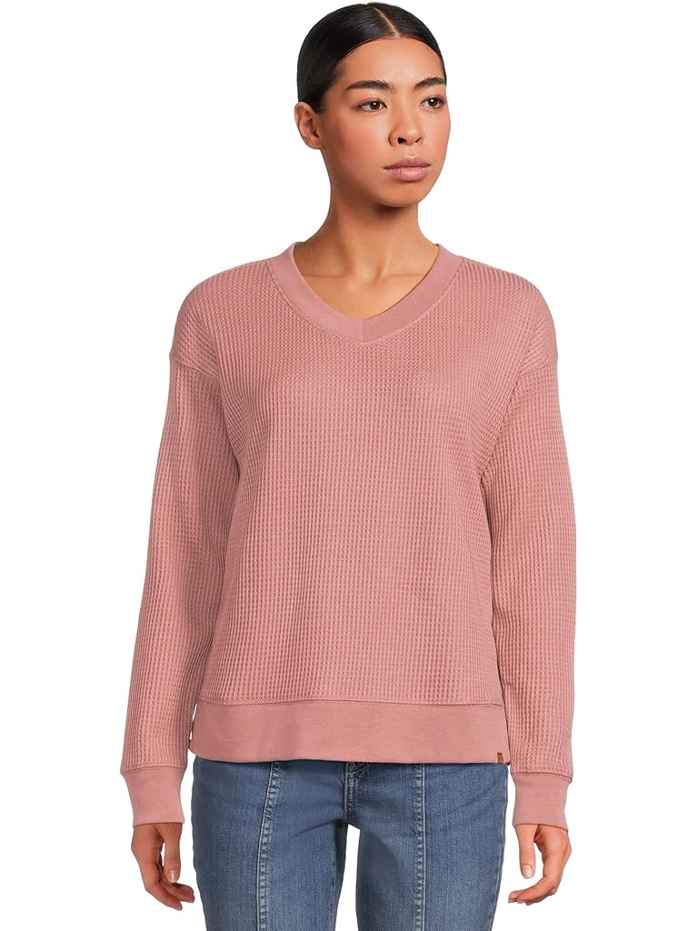 Pink L.L.Bean Birchwood Brushed Waffle V-Neck