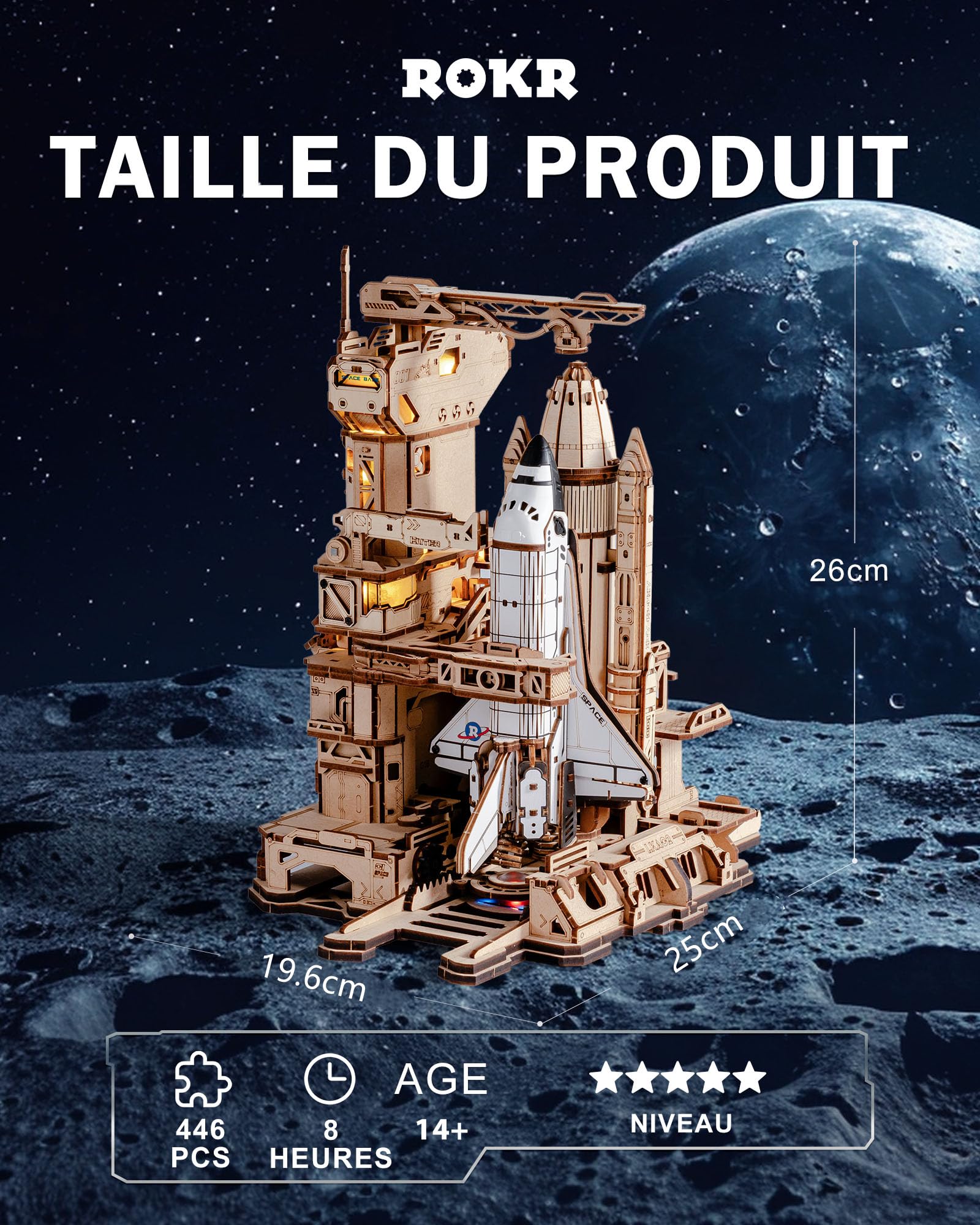 ROKR Puzzle 3D Bois la Navette Spatiale, Maquette en Bois a Construire Cadeaux d'anniversaire pour Enfants et Adultes, Space Shuttle, LKA02