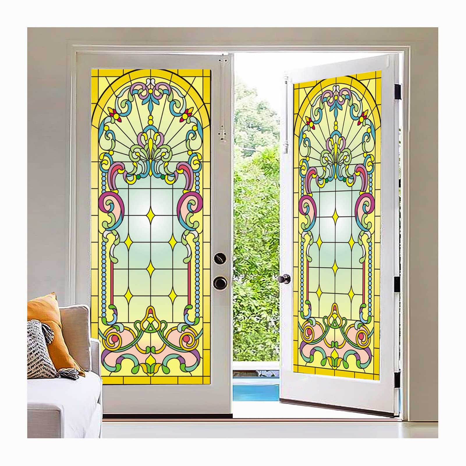 Siunwdiy Window privacy film stained glass for church,European Church Art Window Film,Stained Opaque Glass Sticker,Self Adhesive/Static Cling Decor Privacy Film,L,45x70cm(18x28inch)