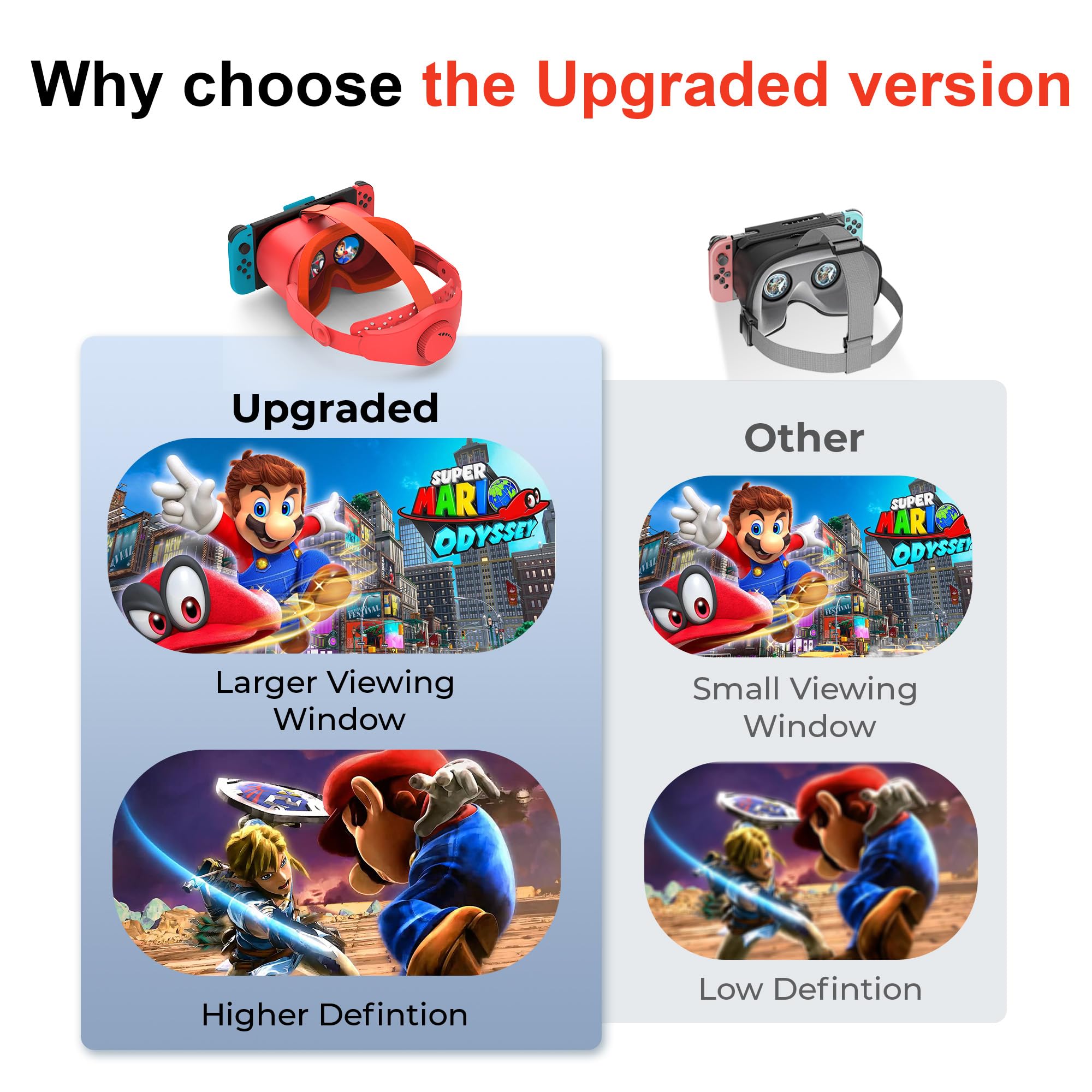 Upgraded VR Headset for Nintendo Switch & Switch OLED Model, Switch VR Games Glasses with Adjustable HD Lenses and Head Strap with Rotary Button, Labo VR for Switch Accessory(Orange&Blue)