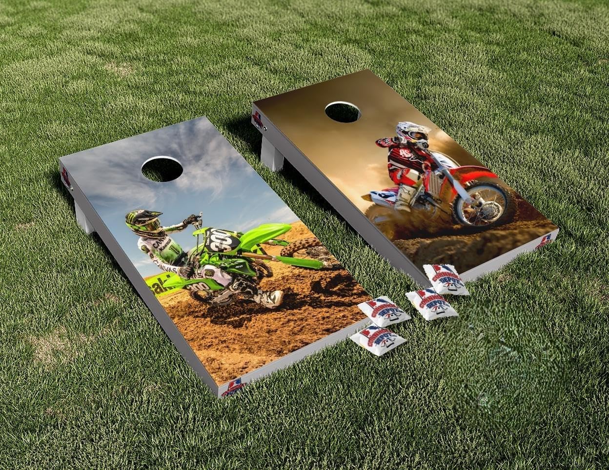 Dirt Bikes Cornhole Board Vinyl Wrap Skins Laminated Sticker Decal Set