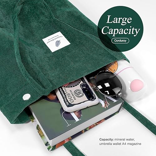 Vista 163 de Tote - Bolsa de hombro reutilizable de pana de gran capacidad con bolsillos interiores para mujeres y niñas Rayas