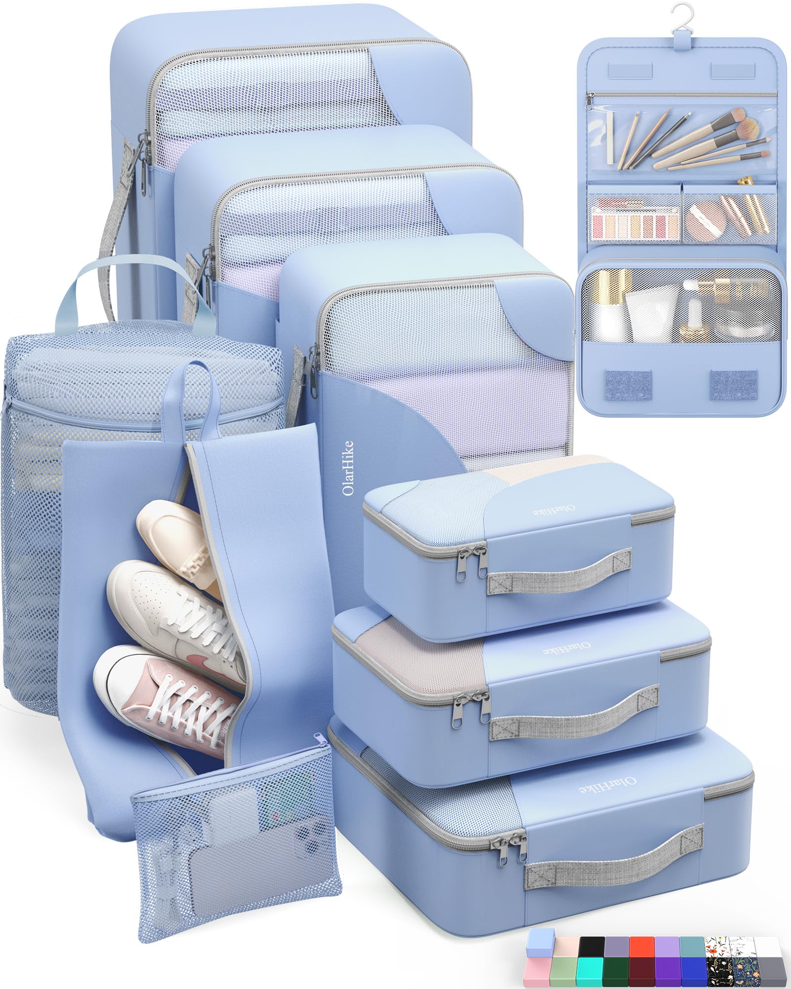 OlarHike 10 Set Packing Cubes for Travel,Gifts for Women Mom,Anti-Tearing Suitcase Organizer,with Over 1000 pcs Mesh Holes,Vacation Essentials &amp; Accessories for Cruise Ship