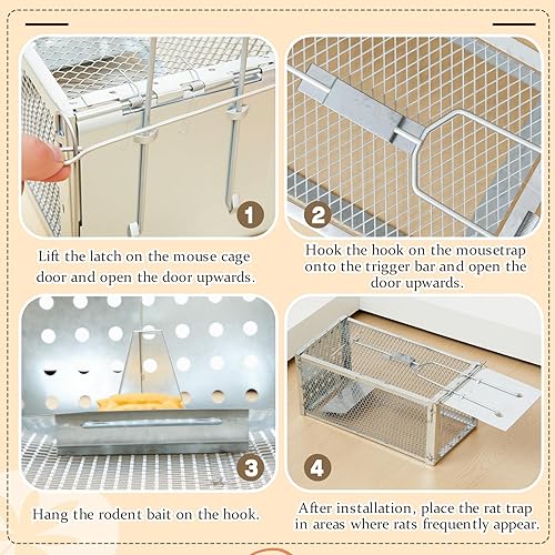 Miniatura 3 de Paquete de 2 trampas de metal para ratas humanas con 2 abrazaderas y guantes de 11.8 x 5.7 x 5.1 pulgadas, trampa para ardillas y ardillas para