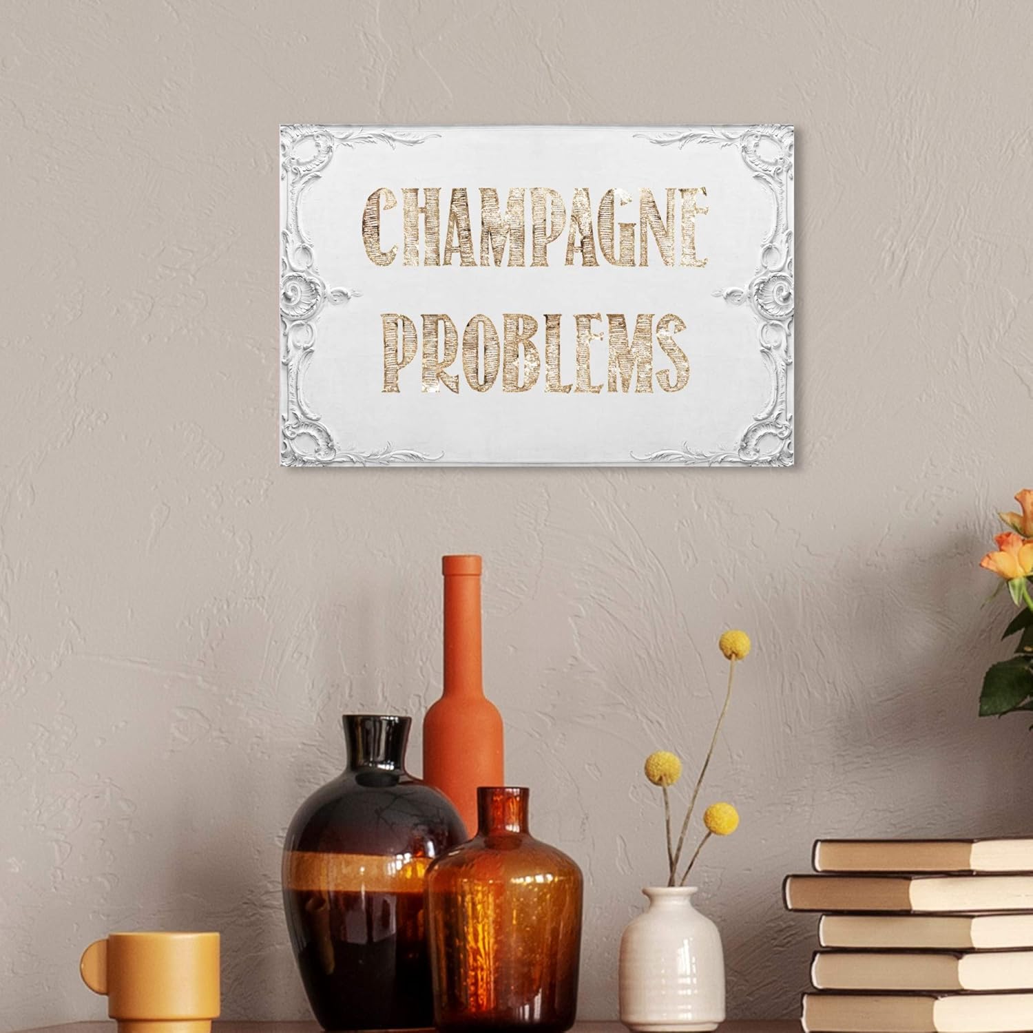 Typography and Quotes Wall Art Canvas Prints 'Champagne Problems'