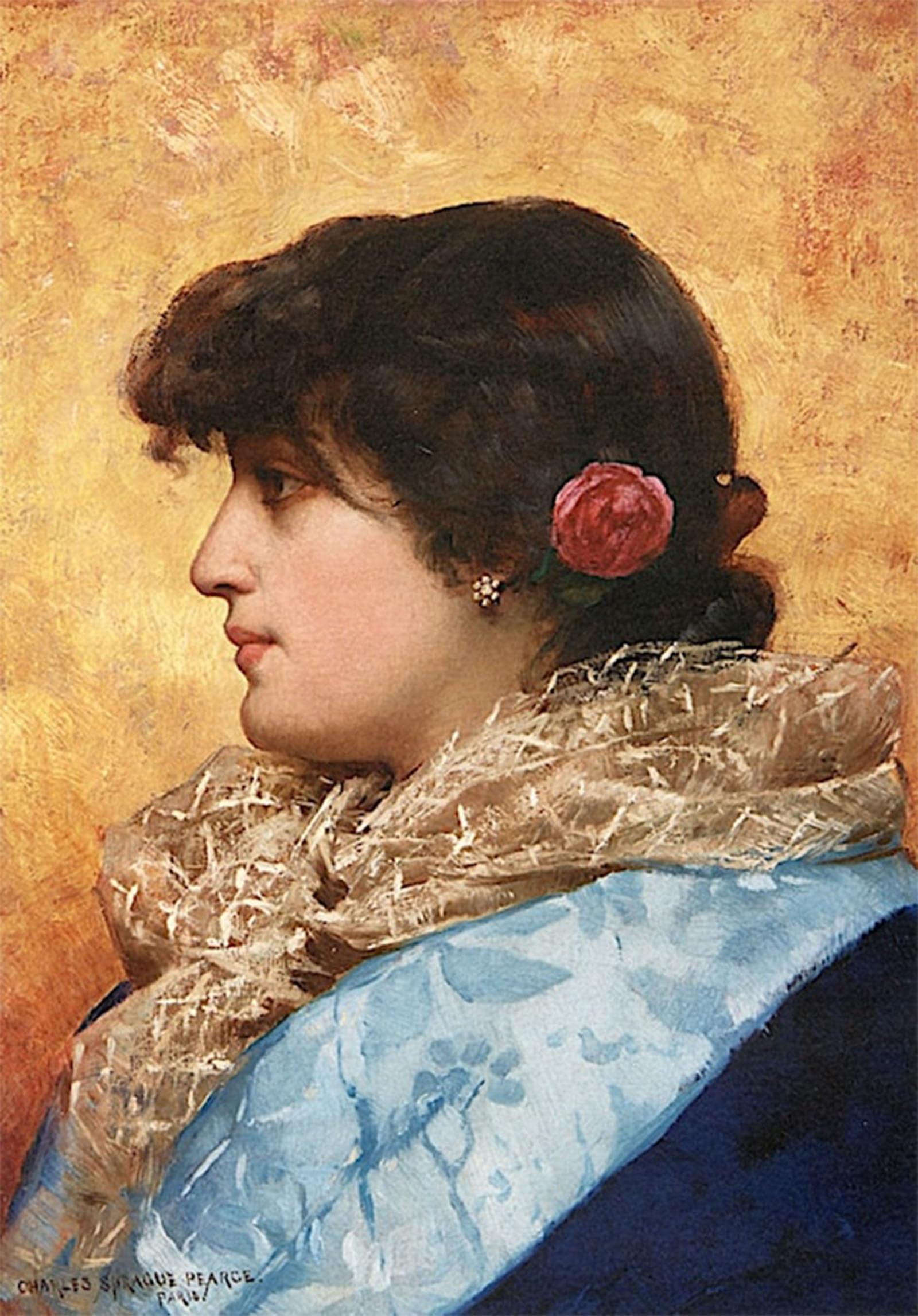 ARTXLXXBN Famous Prints Artwork Pictures Poster Painting Art lo scialle blu Charles Sprague Pearce Artwork Landscape Pictures for Home Decor 60x90cm