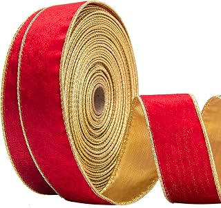 1.5Inch X 10 Yards Christmas Velvet Ribbon,1.5" Wide Wired Ribbon for Christmas Crafts Decoration, Wrapping (Red, 1.5"-10 Yard)