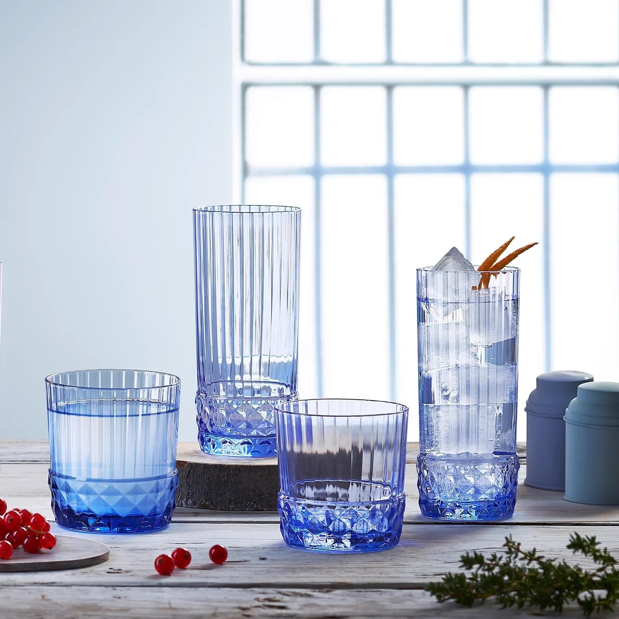 Bormioli Rocco America Set 6 Bicchieri Blu Dof, Vetro, 38cl