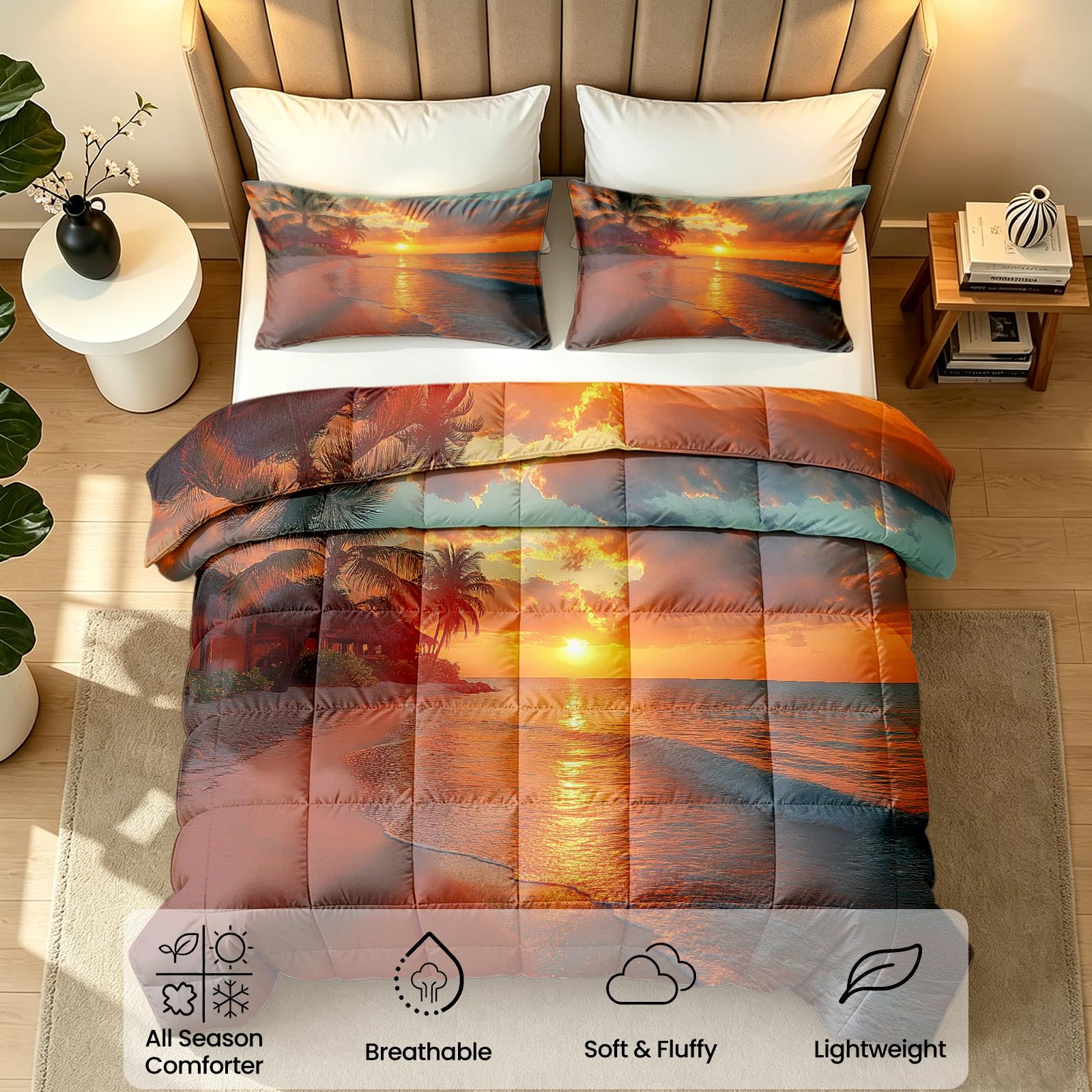 Sommerdecke 155x220 Tropische Sandstrand Waschbar Bettdecke Ohne Bezug
