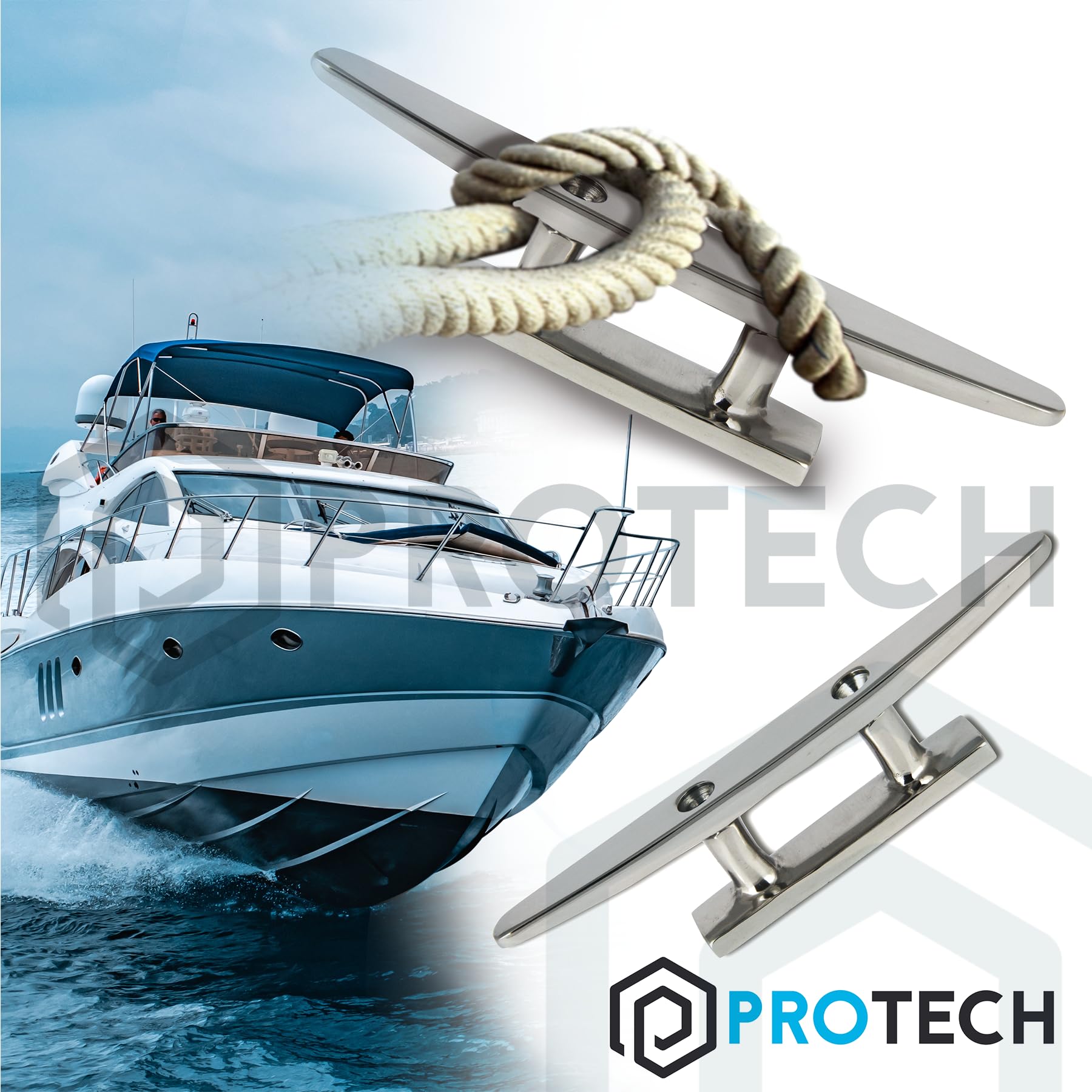 PROTECH 4 Stück Bootsklampe flach 2 löcher 150mm aus rostfreier Edelstahl A4 Festmacher Klampe V4A Anlegeklampen für Boote Belegklampen