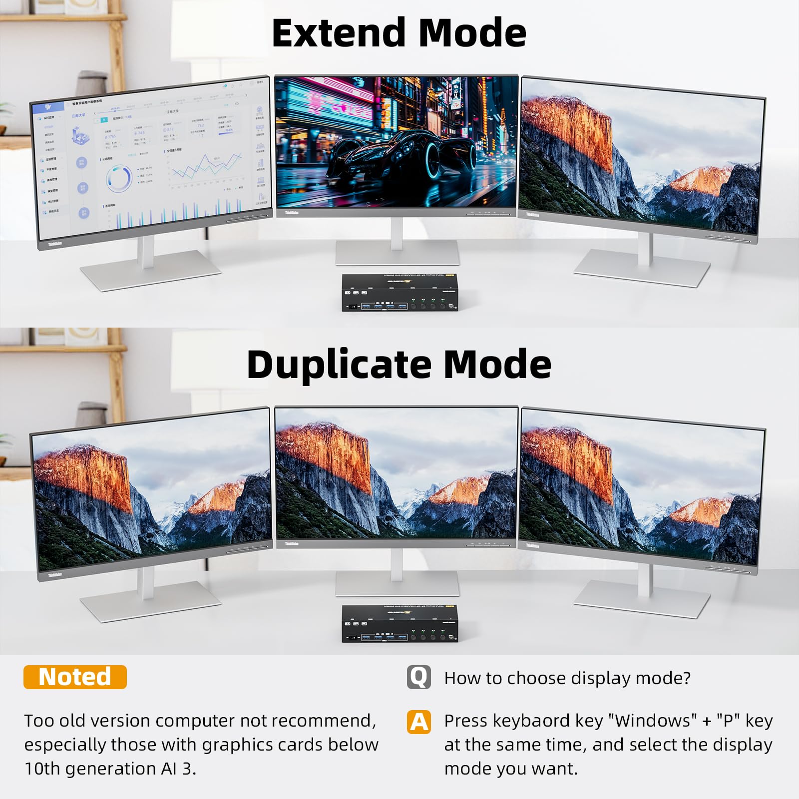KVM Switch 3 Monitores 4 PC, 2 DisplayPort + 1 HDMI Conmutador KVM USB 3.0, compatible con 4K@60Hz para 3 ordenadores que comparten 2 monitores DP, teclado y ratón