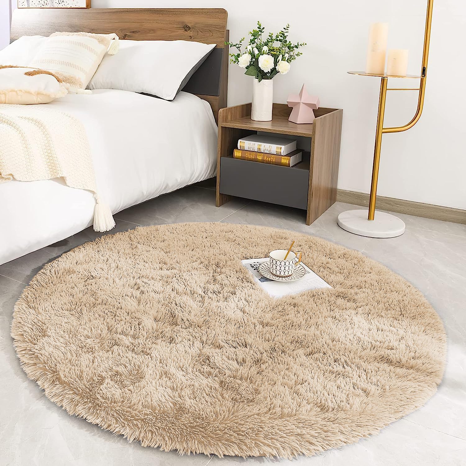 MOONLIGHT20015 Round Rugs Living Room -Beige Area Rugs for Bedroom 120x120 cm Anti Slip