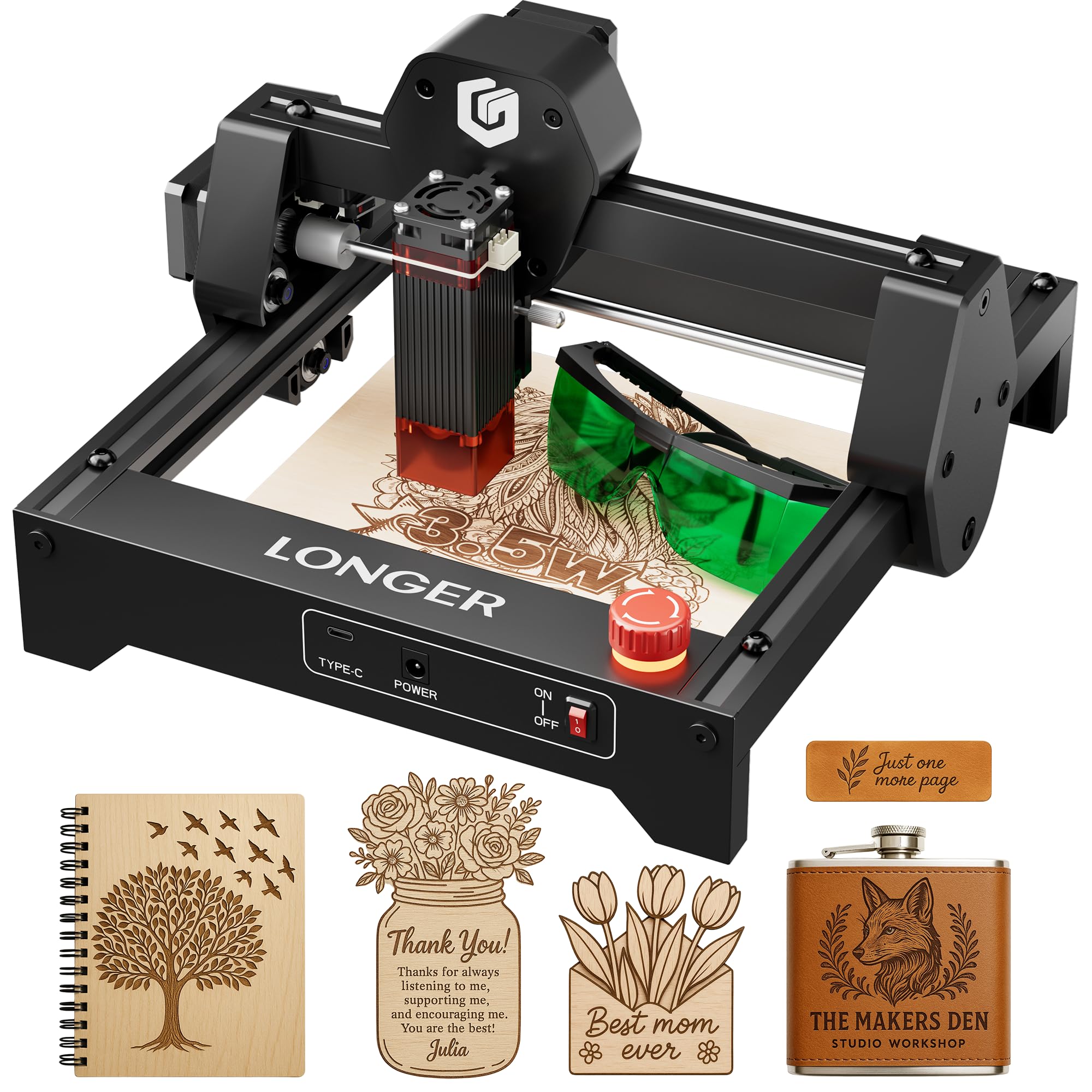 LONGER RAY5 Laser Engraver 3500mW High Precision 0.04 * 0.04mm Laser Cutter and Engraving Machine 130x140mm Working Area Laser Cutter for Wood Metal Acrylic Glass