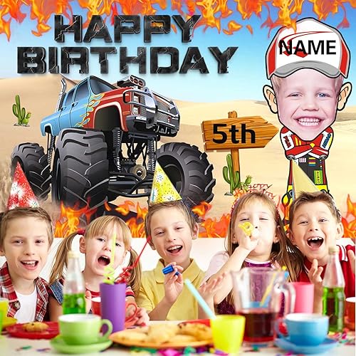 Miniatura 6 de Suministros personalizados para decoración de fiesta de cumpleaños de Monster Truck con texto en inglés Monster Grave Diggger, Hot Wheels Blaze (4 x