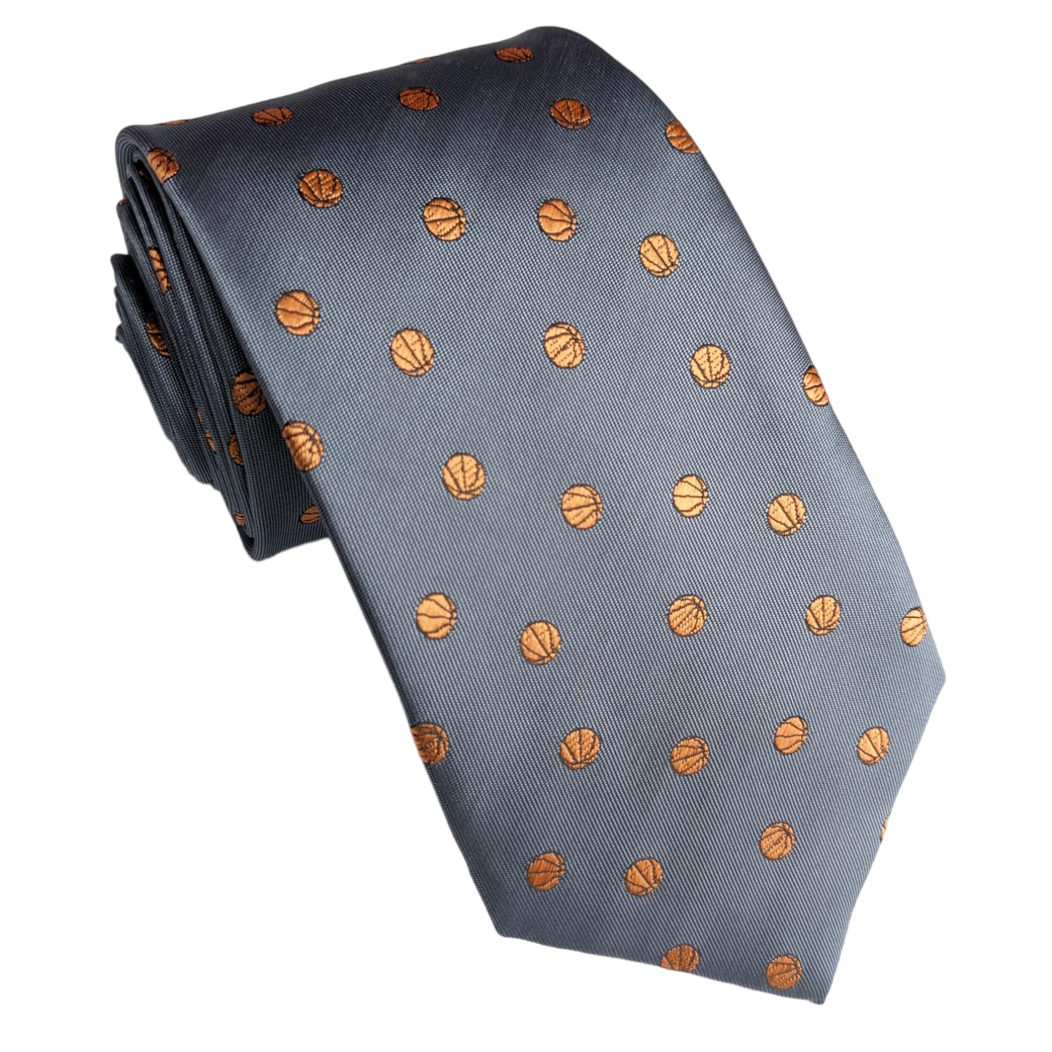 Corbata de baloncesto para hombre, corbata de baloncesto, corbata de baloncesto gris, regalo de baloncesto, regalo de baloncesto para hombre (longitud regular), [Gris, Naranja]