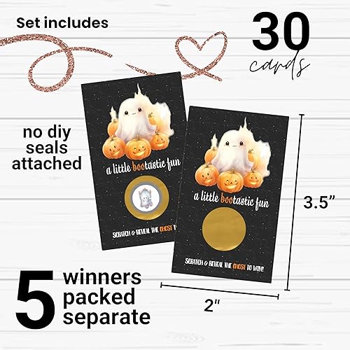 Miniatura 2 de Little Boo - Tarjetas raspar de Halloween, paquete de 30 juegos de fiesta de calabaza para baby showers, revelaciones de género, boletos de rifa