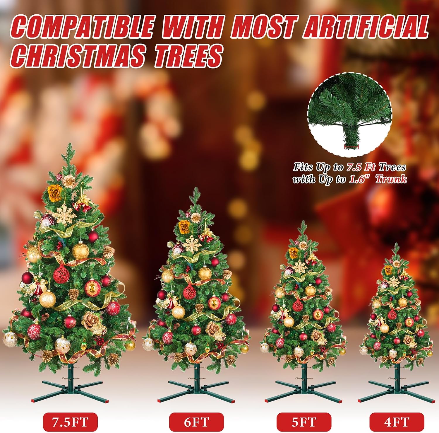 Wefaith Christmas Tree Stands For Artificial Trees - Heavy Duty Cast Iron Metal Holder Base,Adjustable 0.75"-1.6" Trunk,Universal Fake Xmas Tree Stand Replacement Fits Up To 7.5 FT Tree