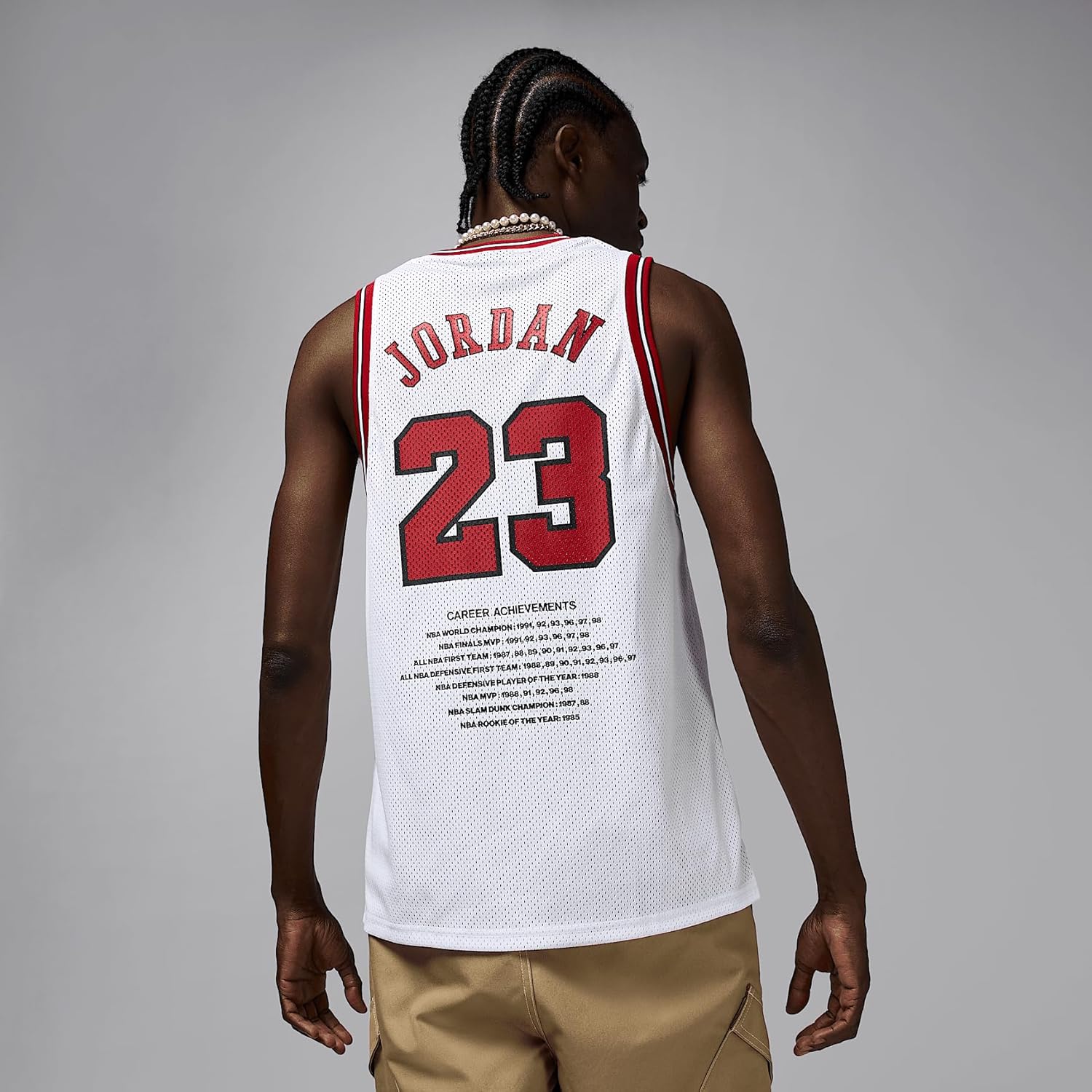 Jordan Essentials Men's Summer Jersey (HF9375-100, White/Gym Red) Size Large