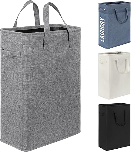 Miniatura 8 de Chrislley Cesta de lavandería delgada de 25 pulgadas, 60 litros, cesta estrecha para la ropa sucia con asa, plegable, organizador portátil y delgado