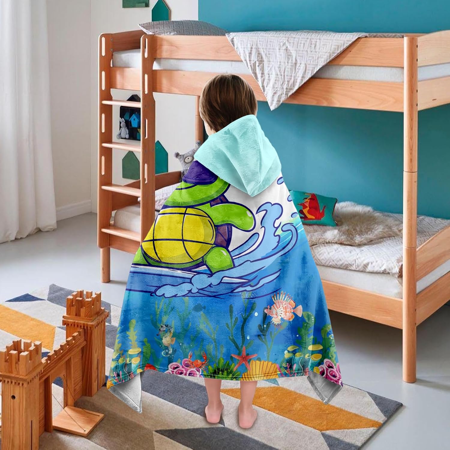 Kids Bath Towels, Kids Towel Girls Boys Hooded Beach, Cartoon Turtle Toddler Towels with Hood, 30"X50" Soft Absorbent Wearable Towel Perfect for Kids Pool Beach Bath Swim - Image 4