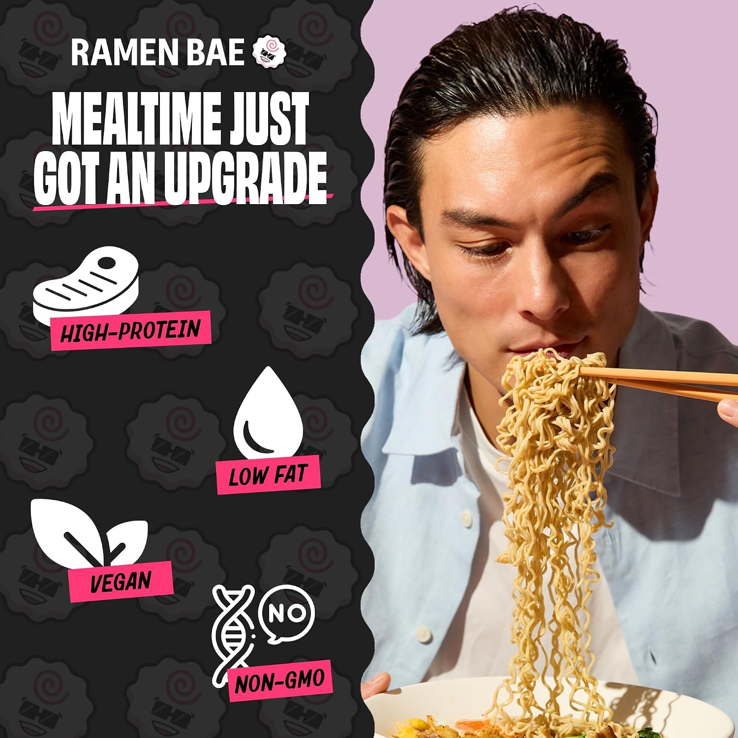 Ramen Bae High Protein Ramen Noodles - Beef Flavor 21g Protein Soup - Air Dried Not Fried, Plant Based, Vegan Ramen Protein Noodles - Low Carb, Sodium & Fat - Savory Roasted Beef Broth (Pack of 6)