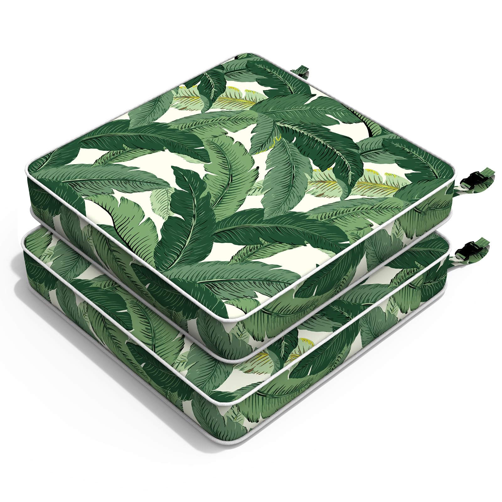 Outdoor Chair Cushions 22X22X3 Inch, Patio Seat Cushion Furniture Swing Set of 2, Water Repellent Chairs Wicker Cushion Pads with Couch Sofa in Garden, Swaying Palms Green