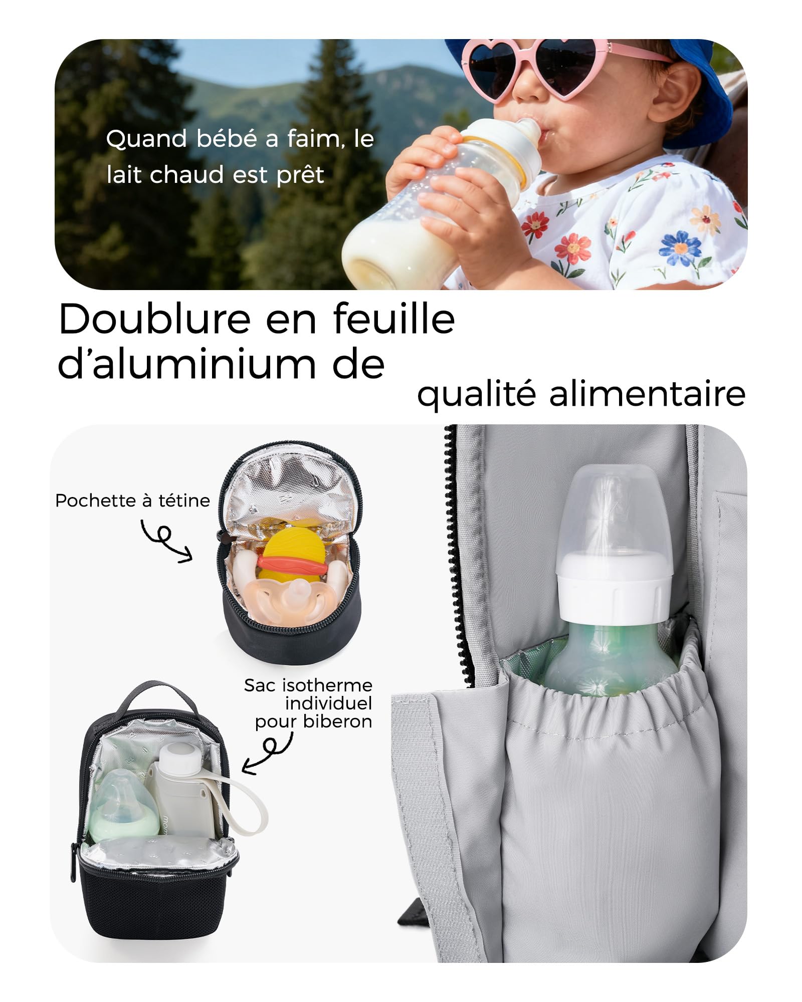 momcozy Sac à Langer Bébé à Dos – Nylon Premium, Léger et Élégant, Grandes Poches de Rangement, Ergonomique pour des Sorties Faciles – Tapis à Langer, Sangles Poussette, Étui Tétine, Essentiel Voyage