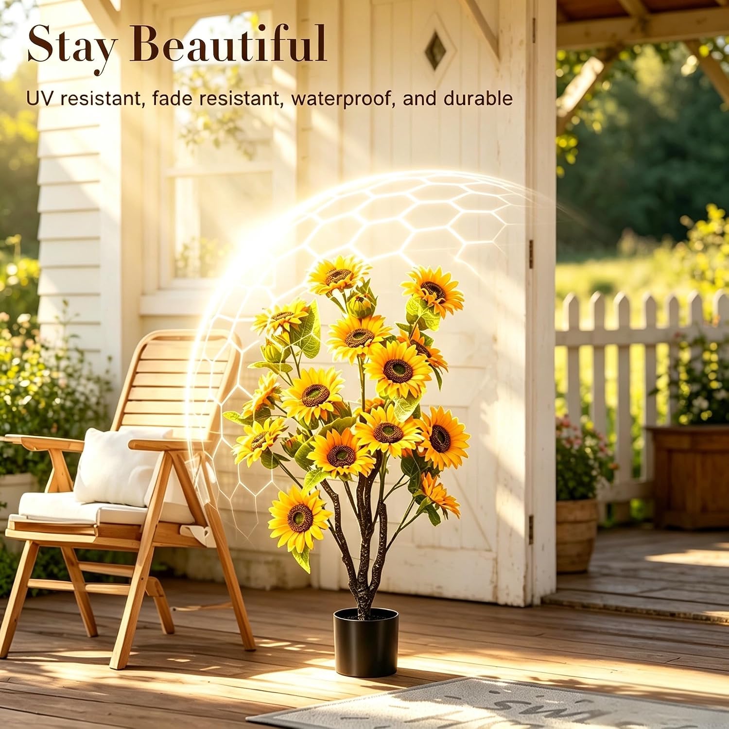 3FT Artificial Sunflower Tree, 2-Pack Fake Sunflower Plant in Pot, Faux Sunflower Floor Plant for Indoor Outdoor Home Decor, Durable & Long-Lasting