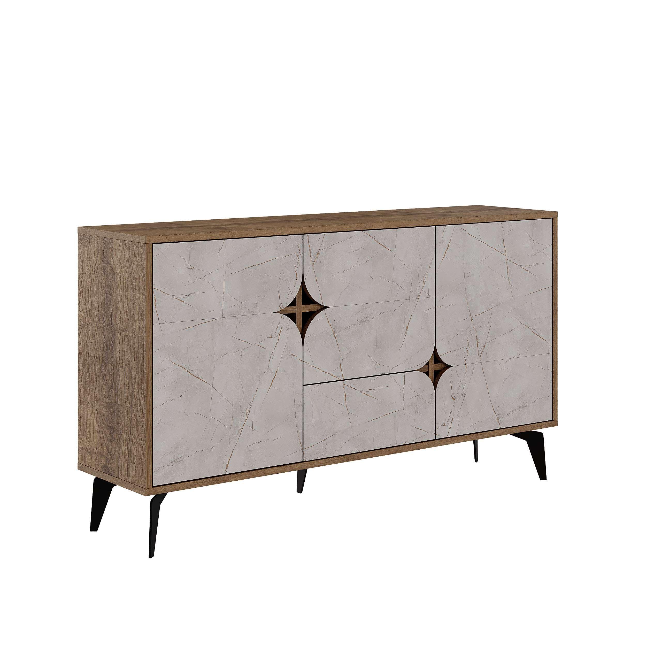 Totò Piccinni Madia Credenza STELLAR in Legno con tre ante e un cassetto (Rovere Antico/Effetto Marmo Bianco)