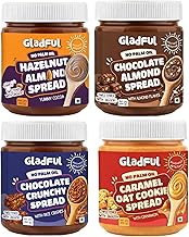 Gladful No Palm Oil Spreads Combo | Hazelnut Almond, Caramel Oat Cookie, Chocolate Crunchy, Chocolate Almond | No Refined Sugar | Premium Dessert | Clean Ingredients | Chocolatey & Nutty Healthy Spreads (4 x 300g)