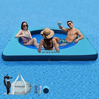 Water Hammock Floats for Adults 6ft/8ft/12ft Floating Hammock for Lake Round Float Ring Inflatable Dock Platform with Mesh Water Raft Island for Party