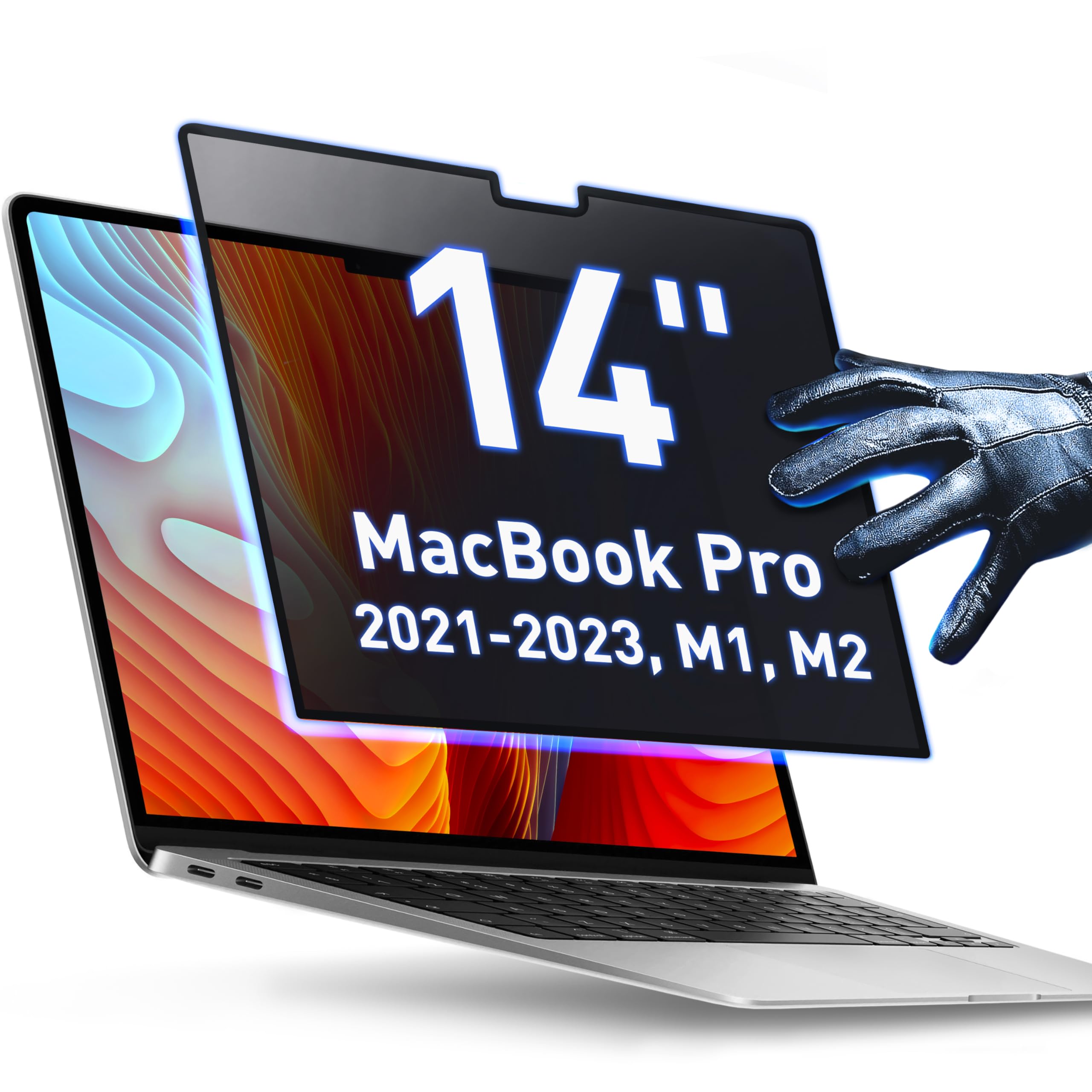 Removable Privacy Screen Compatible with MacBook Pro 14" 2021, 2022, 2023, 2024, M1, M2, M3, M4 | Easy On/Off Anti-Glare Laptop Screen Protector Filter Blue Light Blocking Filter