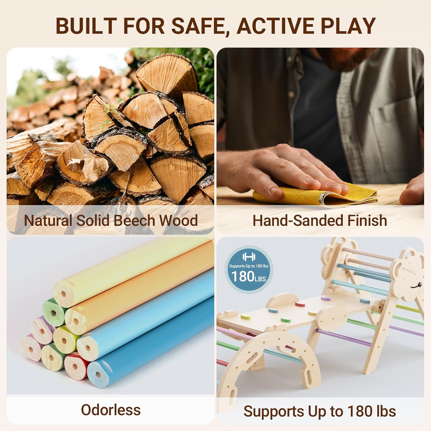 COSYLAND Pikler Triangle Set - 8 in 1 Large Climbing Toys for Indoor - Wooden Foldable Jungle Gym for Toddler & Baby, CPC/SOR/CE Certified Enjoys Unique Patented Design, Rainbow