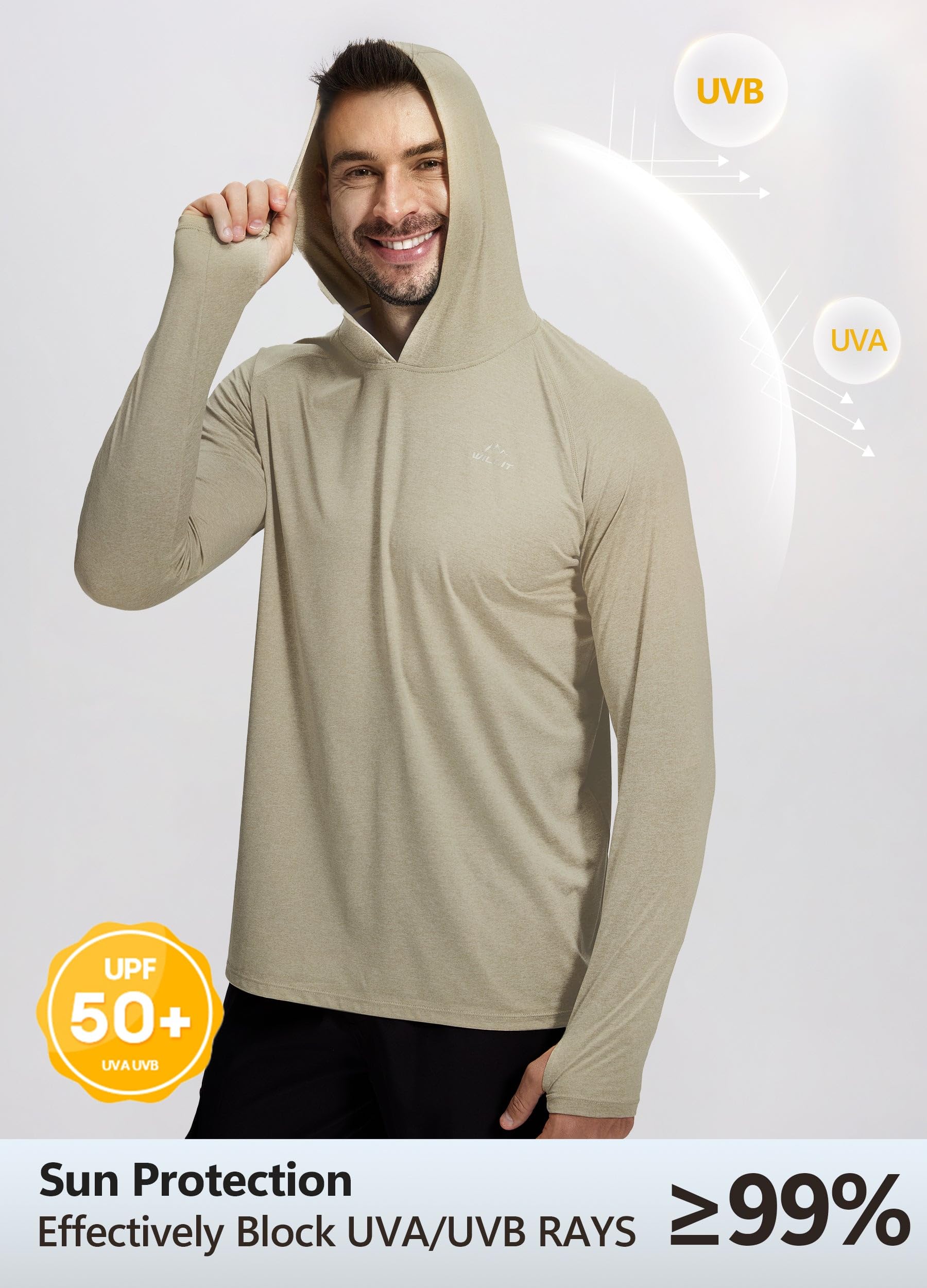Willit Chemise de soleil pour homme UPF 50+ Rashguard à manches longues avec protection solaire SPF UV pour la pêche, l'athlétisme, la course à pied