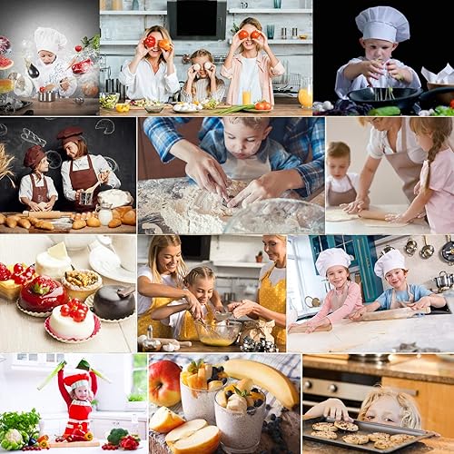 Miniatura 7 de CACASO Juego de 22 piezas de disfraz de chef para niños, juego de delantal de cocina para niños, delantal y sombrero de chef para disfrazarse de