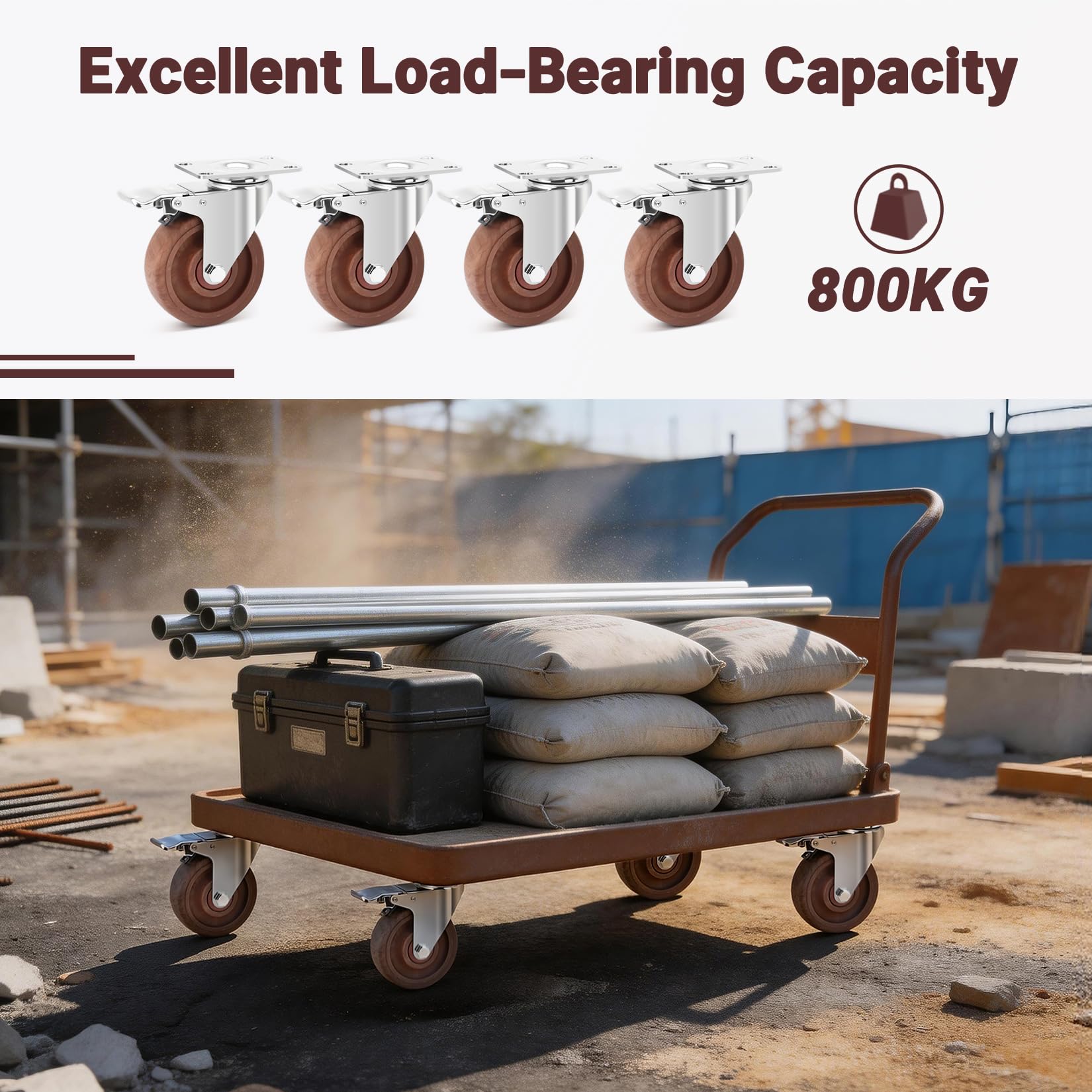 100mm Ruedas Resistentes al Calor, Carga de 800KG,Giratorias Ruedas Muebles con Freno, Resistentes -20°C a +250°C, Pesadas Ruedas de Nylon Reforzado para Carretillas, Juego de 4