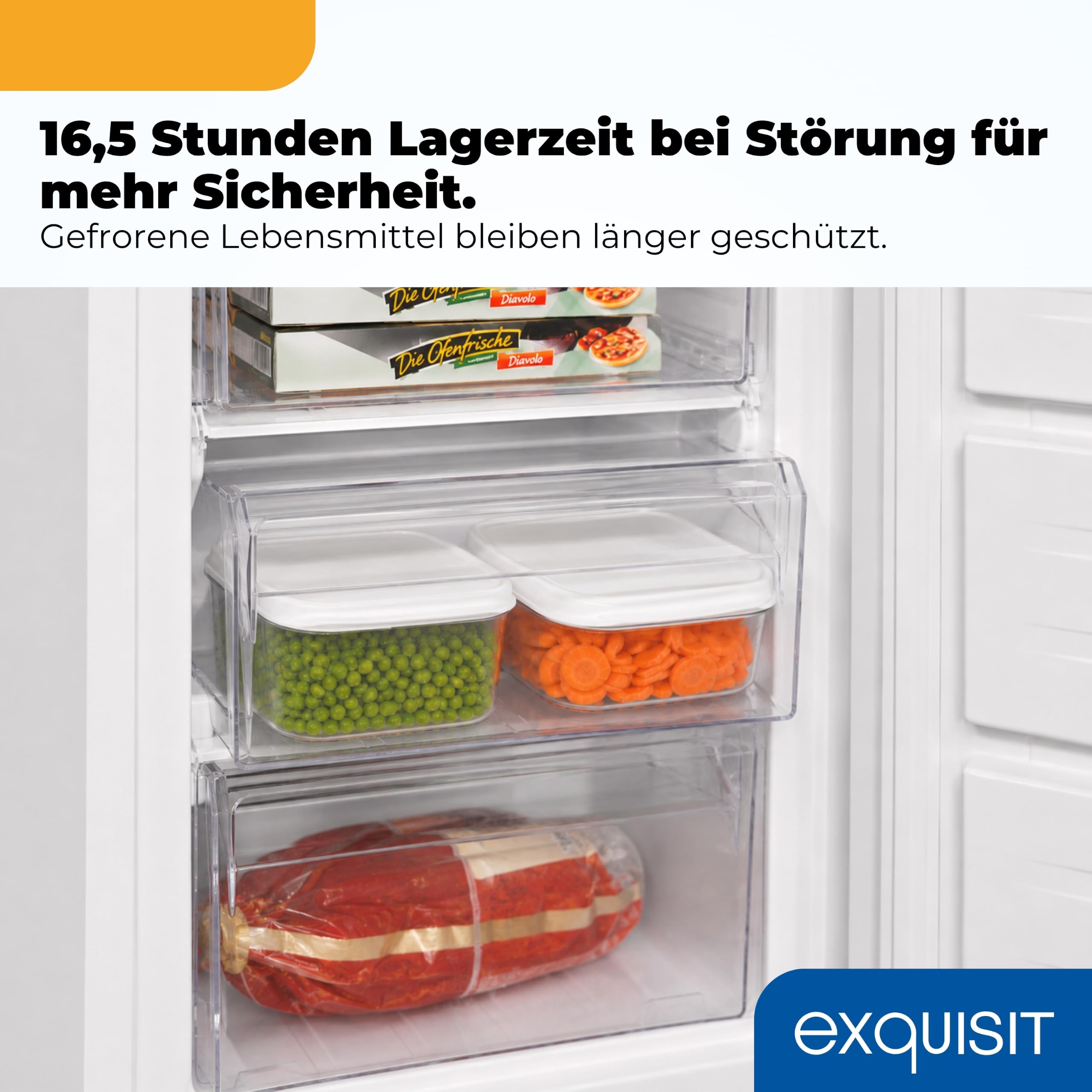Exquisit GS5230-H-040D Gefrierschrank - 168 l Tiefkühlschrank - Weiß - D | 4 Sterne Gefrierfach - 4 Schubladen - 143 cm hoch - 40 dB leise - Türanschlag wechselbar - Freistehendes Gefriergerät