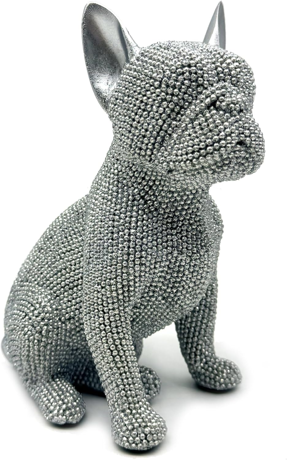 FUNSXBUG 6.5 Inch Resin French Bulldog Statue Dog Figurines Sculpture Collectibles Home Office Desktop Decor Outdoor Garden Display Decoration (Silver)