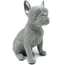 FUNSXBUG 6.5 Inch Resin French Bulldog Statue Dog Figurines Sculpture Collectibles Home Office Desktop Decor Outdoor Garden Display Decoration Silver