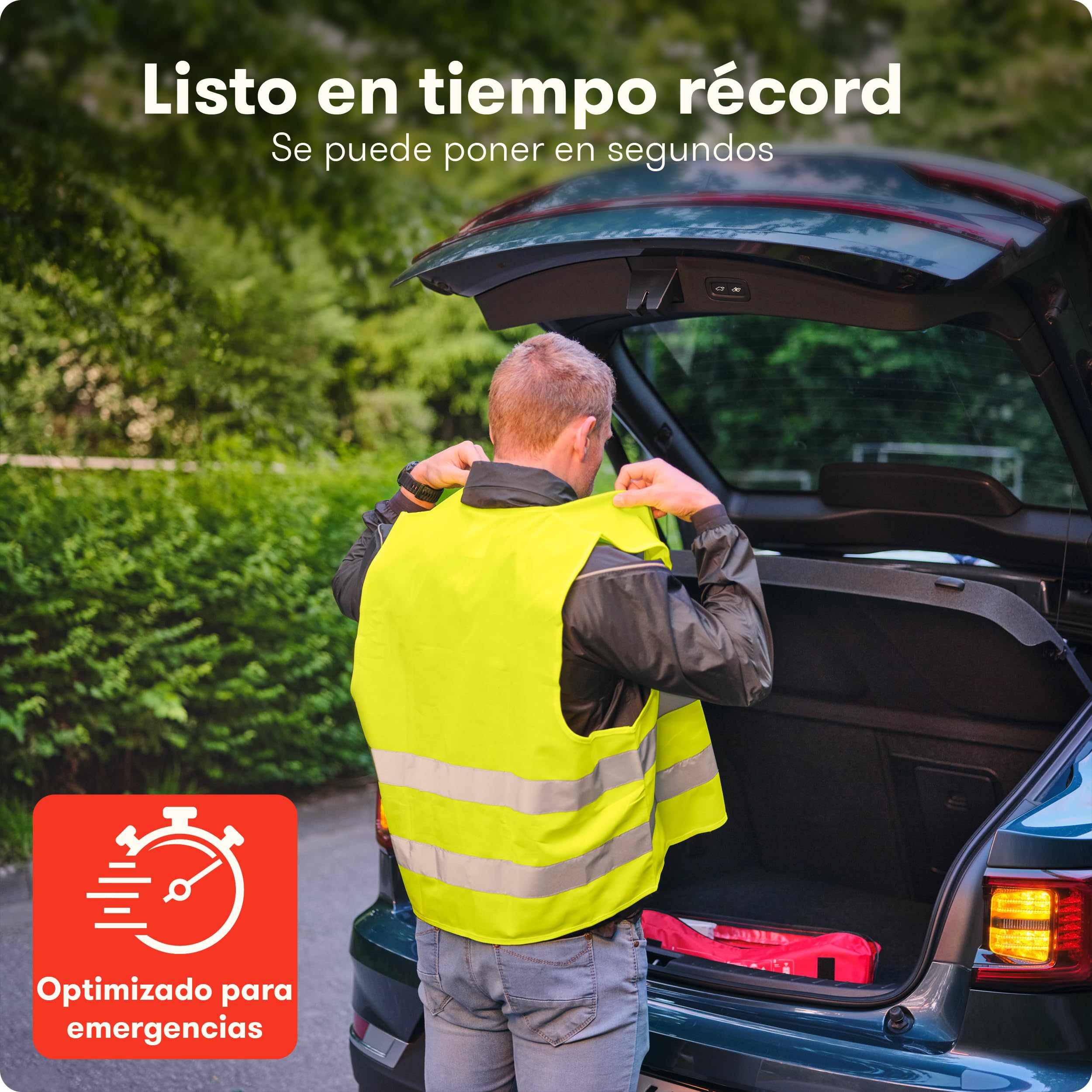 PURAHELP Set de 4 Chalecos Reflectantes para Coche - Alta Visibilidad - Conforme a la Normativa Europea EN ISO 20471 - Chalecos de Seguridad Amarillos - Chalecos de Seguridad para Adultos