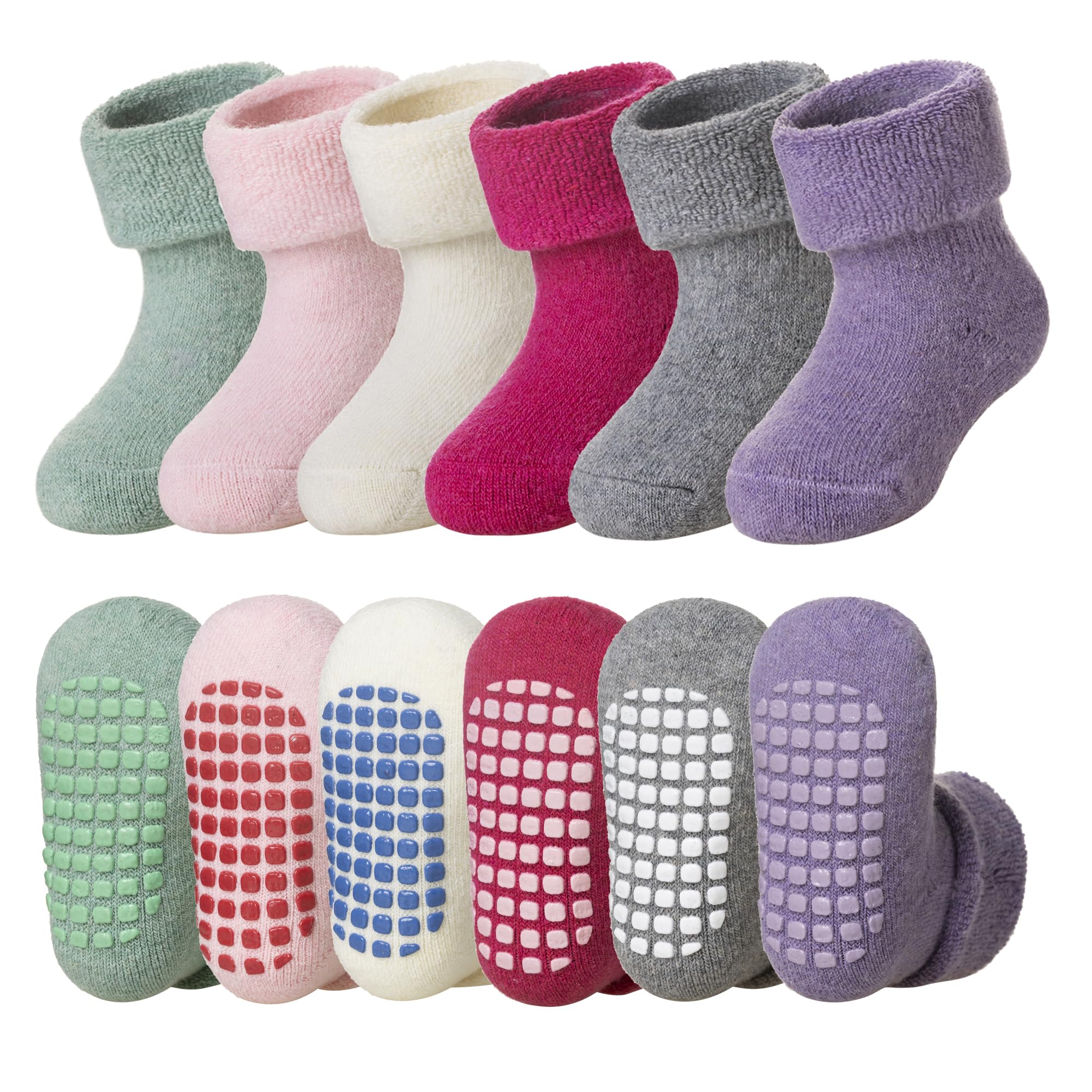 DoSmart Baby Toddler Non Slip Socks Infant Boys Girls Warm Thick Wool Ankle Crew Winter Socks with Grippers 6 Pairs