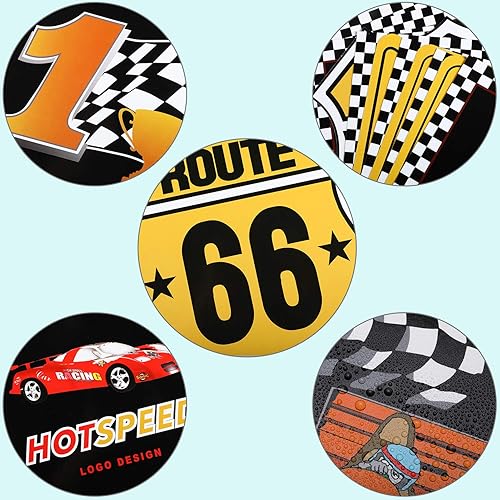 Miniatura 4 de 12 piezas de decoraciones de fiesta de coches de carreras, banderas a cuadros, carteles de fiesta de feliz cumpleaños, letreros divertidos de