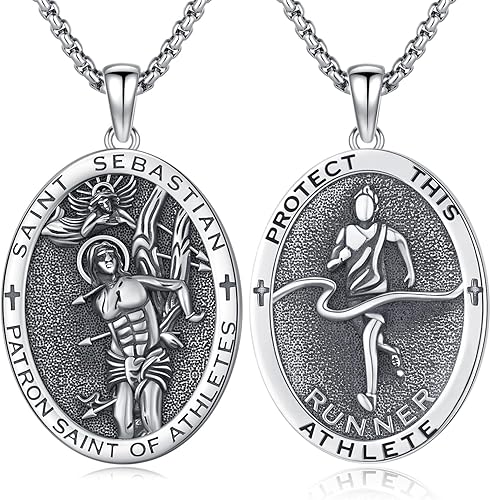 Vista 685 de Collar con colgante de plata de ley 925 con medalla de San Patrón, joyería religiosa para hombres y mujeres, con cadena de acero inoxidable 316L