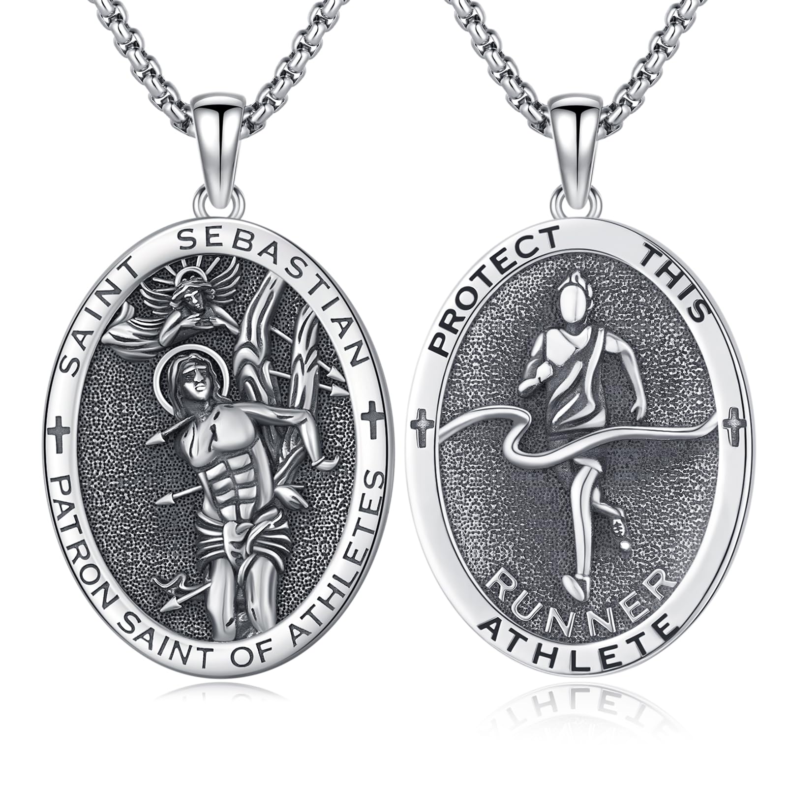 Silver/14K Gold Patron Saint Medal Amulet Necklace for Men Women