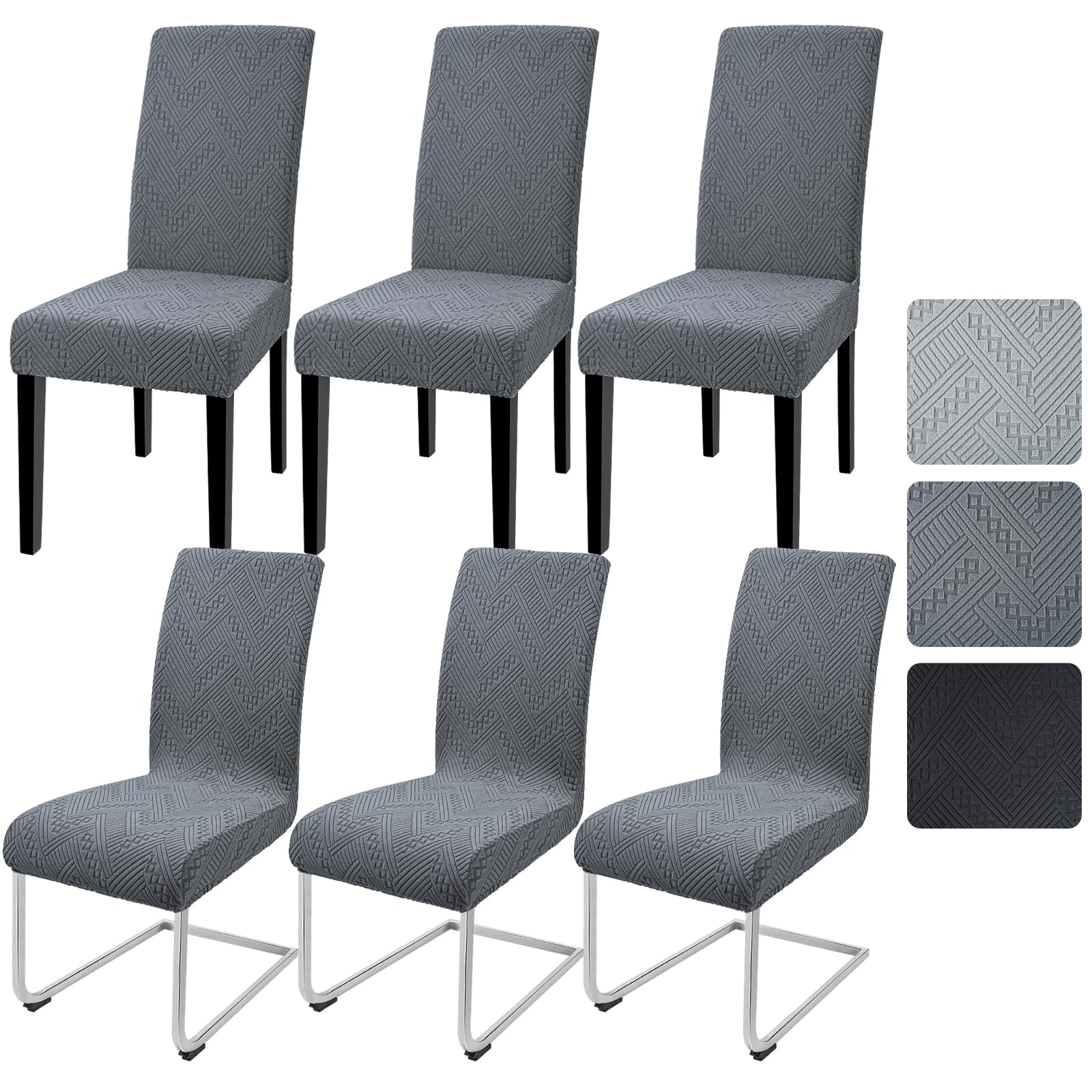 Alishomtll Dining Chair Covers Set of 6 Stretch Chair Slipcovers Jacquard Washable Covers for Swing Chair Removable Spandex Chair Protectors for Dining Room Kitchen Banquet Wedding Party (Grey 6psc)