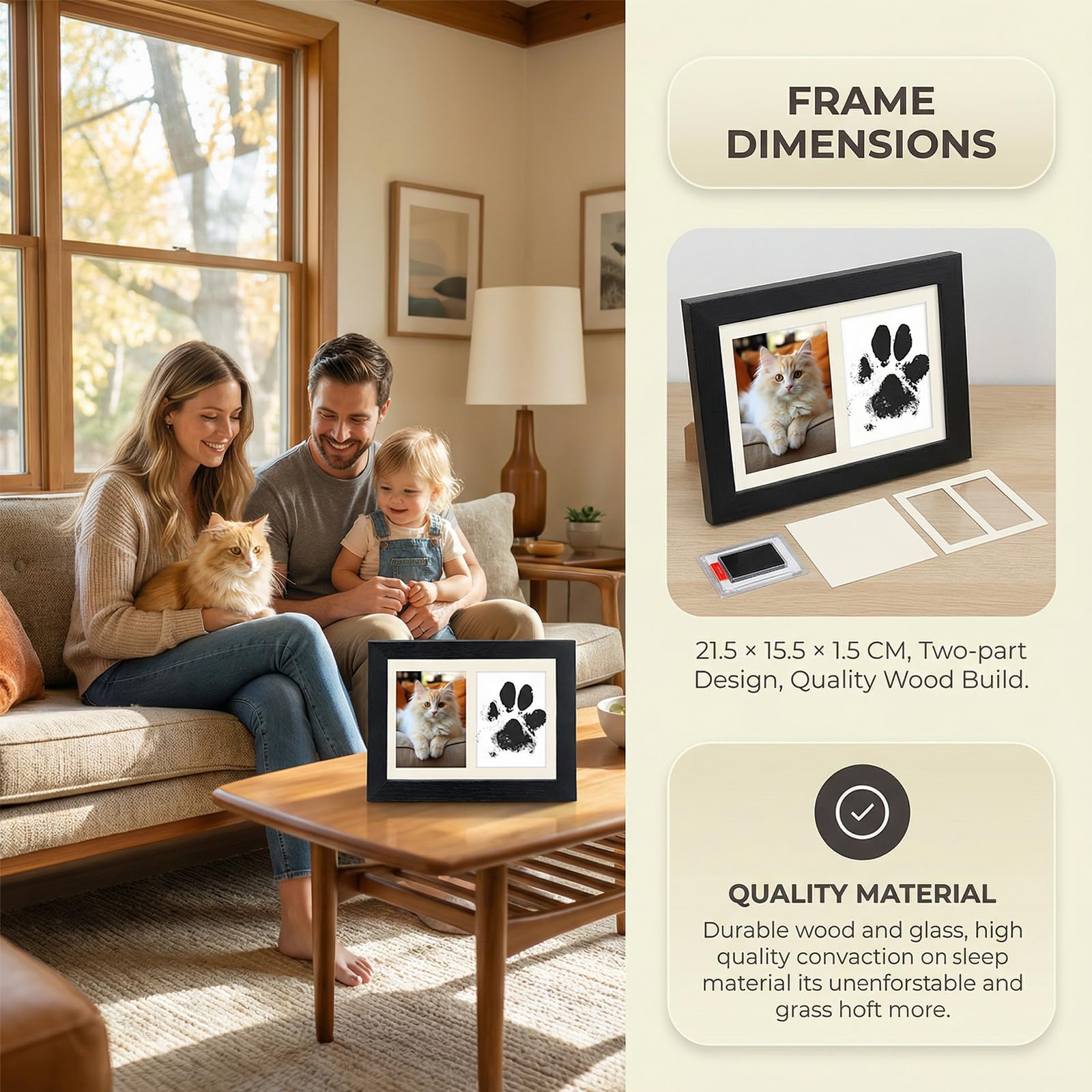 Cadre Photo Bois Empreinte Chien Chat Bébé avec Tampons Encreurs et Cartes d'Impression